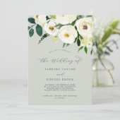 Elegant White Floral | Sage Mint de bruiloft van Kaart (Staand voorkant)
