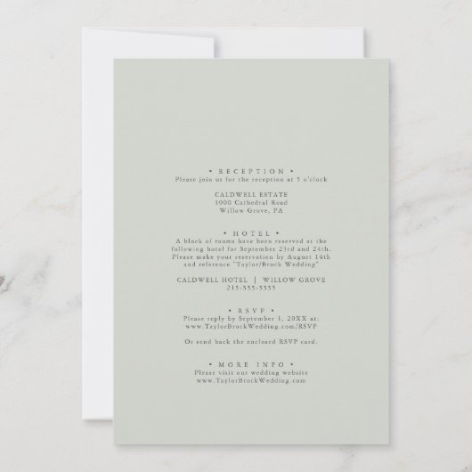 Elegant White Floral | Sage Mint Formal Wedding Kaart (Achterkant)