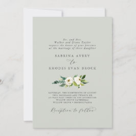 Elegant White Floral | Sage Mint Formal Wedding Kaart