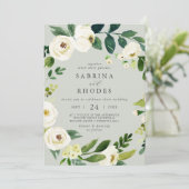 Elegant White Floral Sage Mint Front Back Weduwsch Kaart (Staand voorkant)