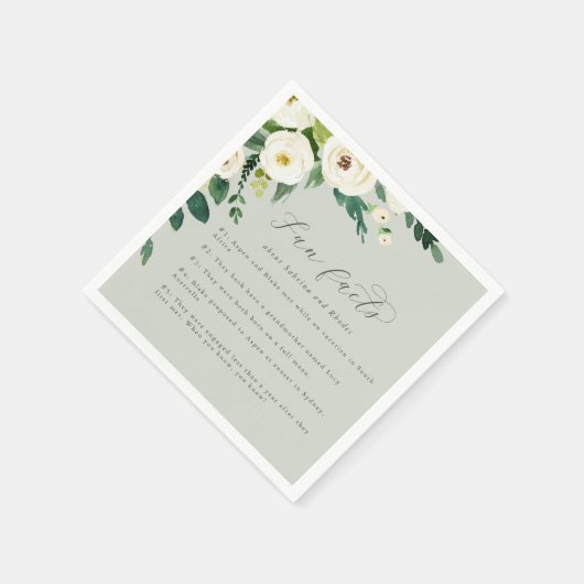 Elegant White Floral | Sage Mint Fun Facts Wedding Servet (Hoek)