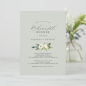 Elegant White Floral | Sage Mint Rehearsal Dinner Kaart (Staand voorkant)