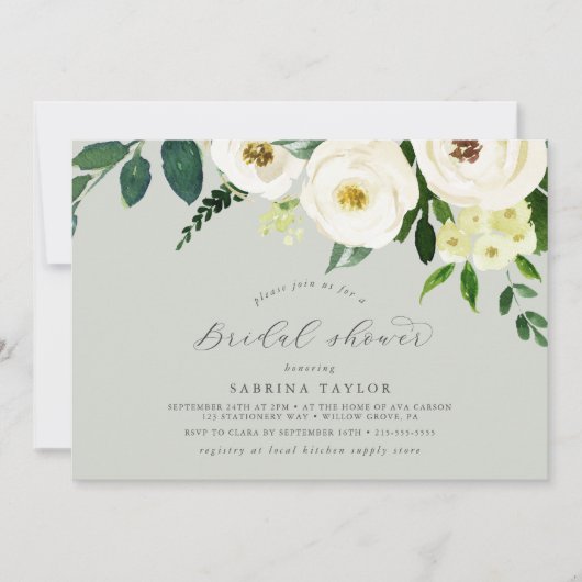 Elegant White Floral | Sage Mint Vrijgezellenfeest Kaart (Voorkant)