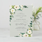 Elegant White Floral | Sage Mint Wedding Kaart (Staand voorkant)