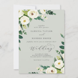 Elegant White Floral | Sage Mint Wedding Kaart