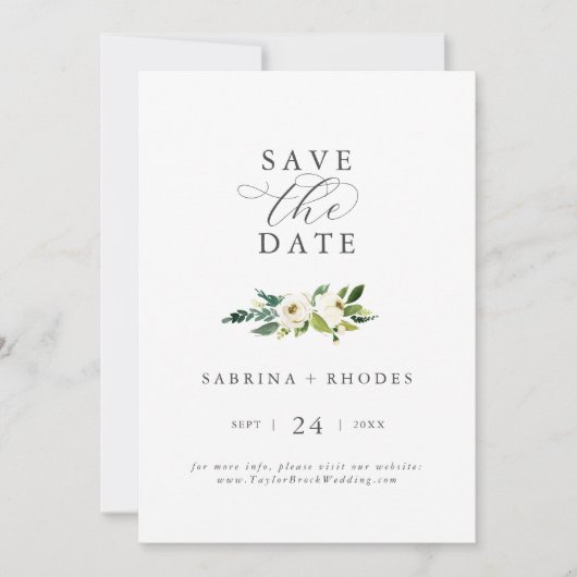Elegant White Floral Save the Date (Voorkant)