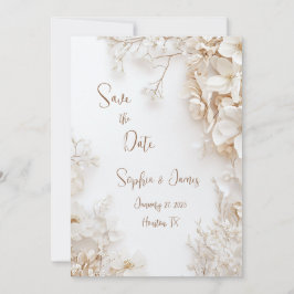 Elegant White Floral Save the Date Kaart