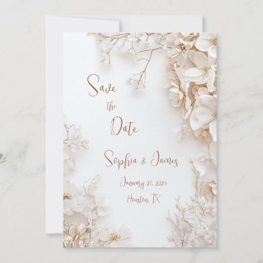 Elegant White Floral Save the Date Kaart (Voorkant)