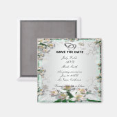 Elegant White Floral Save the Date Magnet (Voorkant / Achterkant)