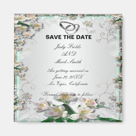 Elegant White Floral Save the Date Magnet (Voorkant)