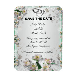 Elegant White Floral Save the Date Magnet Magneet