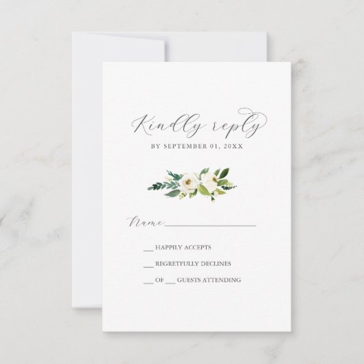 Elegant White Floral Simple RSVP-kaart RSVP Kaartje (Voorkant)