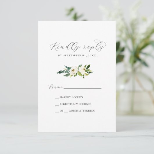 Elegant White Floral Simple RSVP-kaart RSVP Kaartje (Staand voorkant)