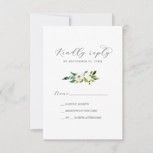 Elegant White Floral Simple RSVP-kaart RSVP Kaartje
