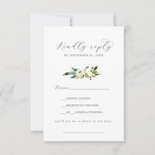 Elegant White Floral Song Request RSVP Card (Voorkant)