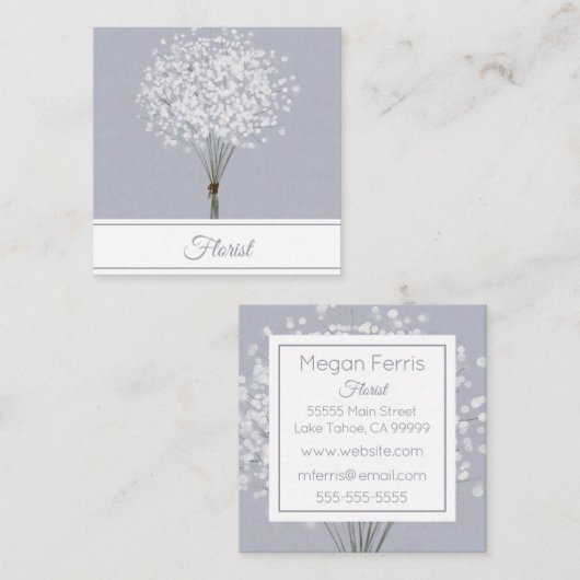 Elegant White Floral Square Visitekaartje (Voorkant / Achterkant)