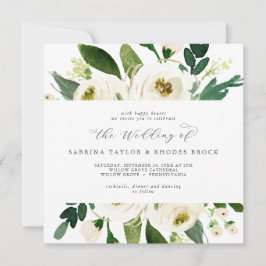 Elegant White Floral Square Wedding Kaart