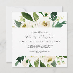 Elegant White Floral Square Wedding Kaart