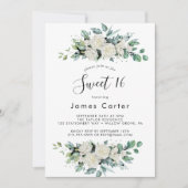 Elegant White Floral Sweet Sixteen Birthday Kaart (Voorkant)