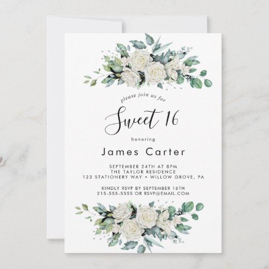 Elegant White Floral Sweet Sixteen Birthday Kaart (Voorkant)