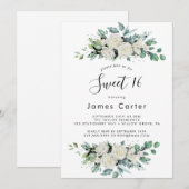 Elegant White Floral Sweet Sixteen Birthday Kaart (Voorkant / Achterkant)