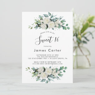 Elegant White Floral Sweet Sixteen Birthday Kaart
