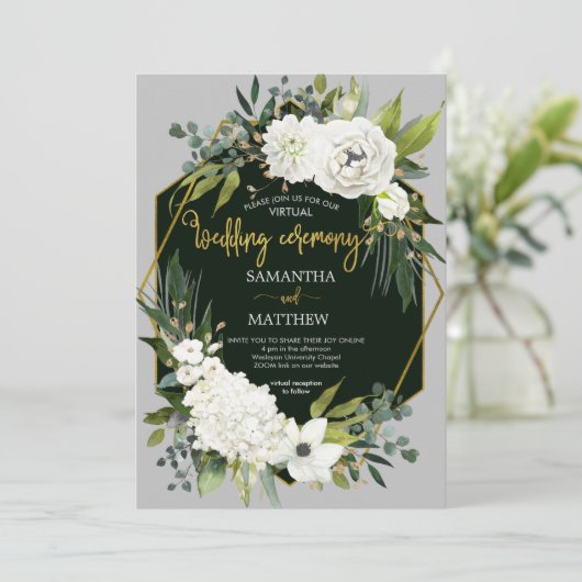 Elegant White Floral Virtual Wedding Invitation Kaart (Staand voorkant)