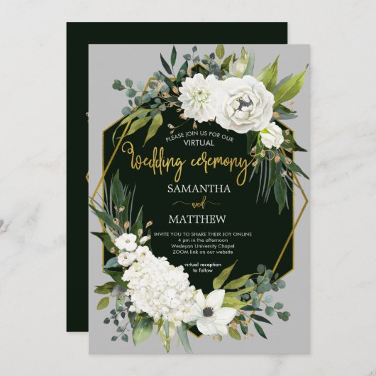 Elegant White Floral Virtual Wedding Invitation Kaart (Voorkant / Achterkant)
