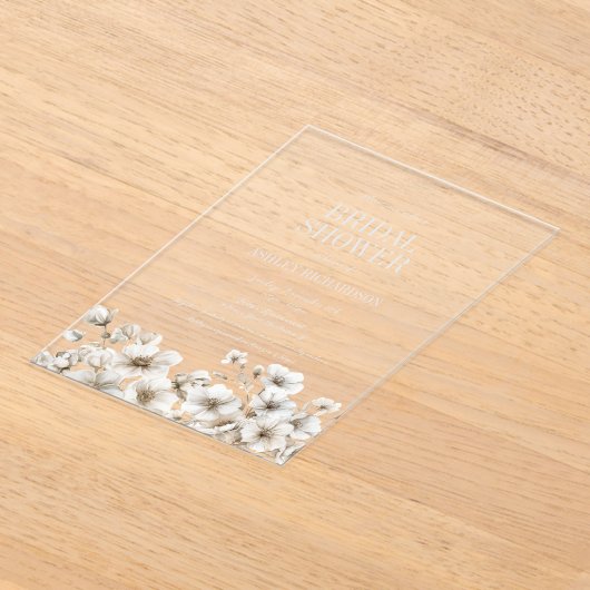 Elegant White Floral Vrijgezellenfeest Acryl Uitnodigingen (Laagn)
