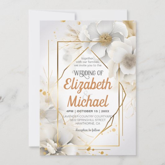 Elegant White Floral Waterverf Wedding Lijst Kaart (Voorkant)