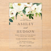 Elegant White Floral Wedding Acryl Uitnodigingen (Voorkant)