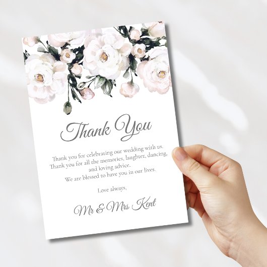 Elegant White Floral Wedding Bedankkaart