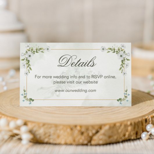 Elegant White Floral Wedding Details Card QR Code Informatiekaartje