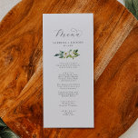 Elegant White Floral Wedding Dinner Menu<br><div class="desc">Deze elegante witte floral bruiloft menukaart is perfect voor een klassieke bruiloft. Het moderne ontwerp is voorzien van prachtig romantisch roos van ivoor en roomkleurige waterverf en pony's met donkergroene bladeren, groene bladeren en botanische producten. Dit menu kan voor een trouwreceptie, een repetitief diner, of om het even welke gebeurtenis...</div>