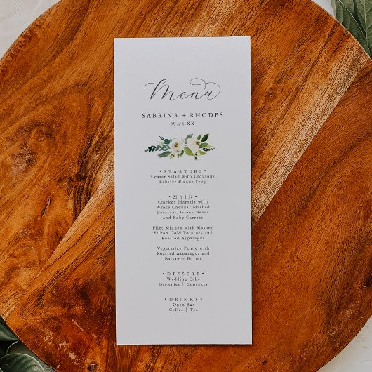 Elegant White Floral Wedding Dinner Menu