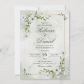 Elegant White Floral Wedding Greenery Gold Frame Kaart (Voorkant)