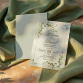 Elegant White Floral Wedding Greenery Gold Frame Kaart