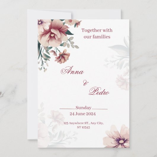 Elegant White Floral Wedding Invitation Kaart (Voorkant)