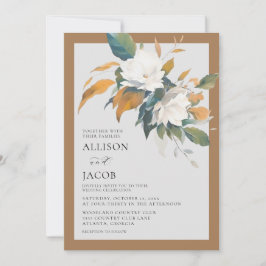 Elegant White Floral Wedding Invitation Kaart