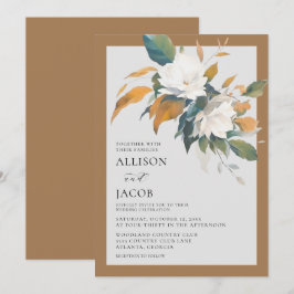 Elegant White Floral Wedding Invitation Kaart