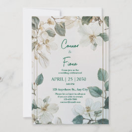 Elegant White Floral Wedding Invitation Kaart