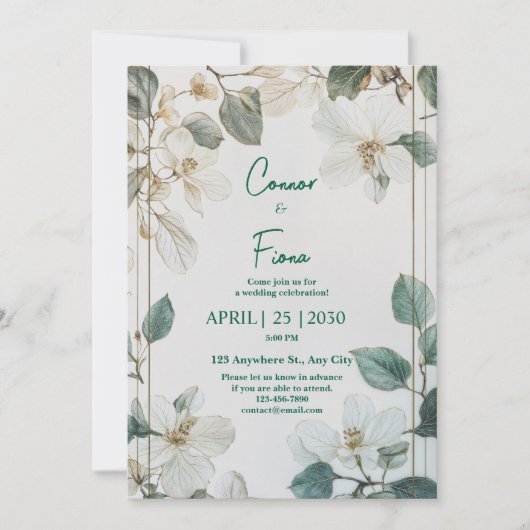 Elegant White Floral Wedding Invitation Kaart (Voorkant)