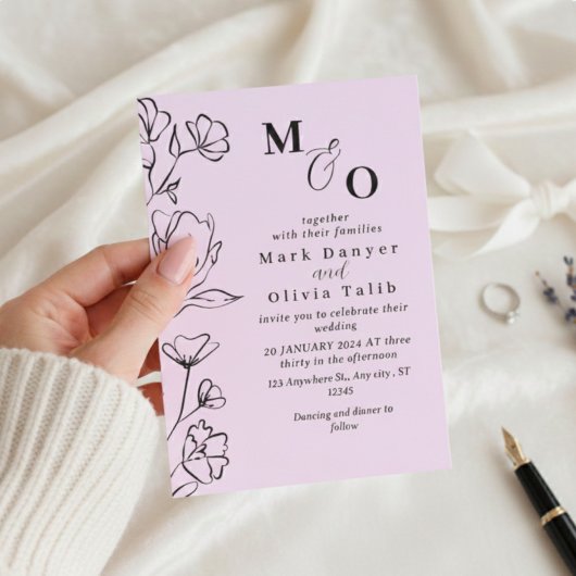 Elegant White Floral Wedding Invitation Kaart