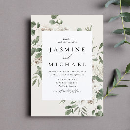 Elegant White Floral Wedding Invitation Kaart