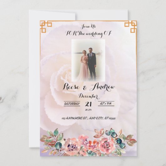 Elegant White Floral Wedding Invitation Kaart (Voorkant)