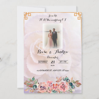 Elegant White Floral Wedding Invitation Kaart