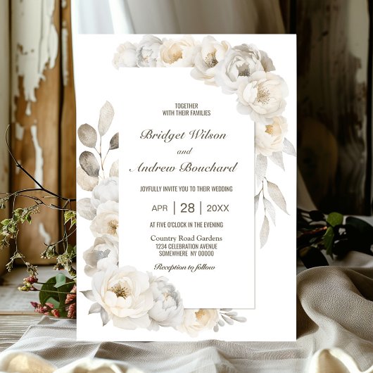 Elegant White Floral Wedding Kaart