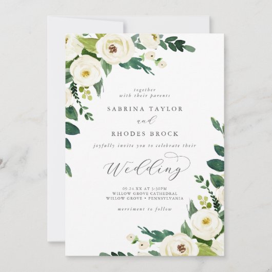 Elegant White Floral Wedding Kaart (Voorkant)