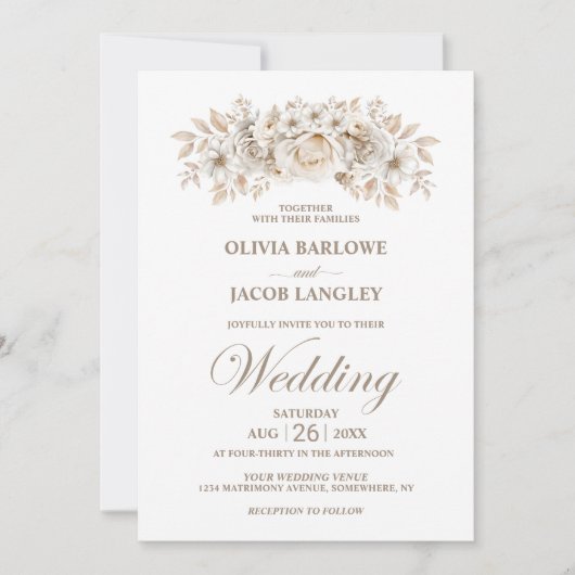 Elegant White Floral Wedding Kaart (Voorkant)