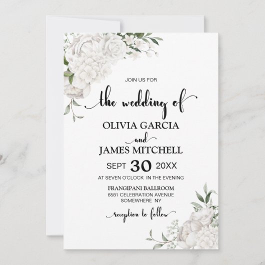 Elegant White Floral Wedding Kaart (Voorkant)